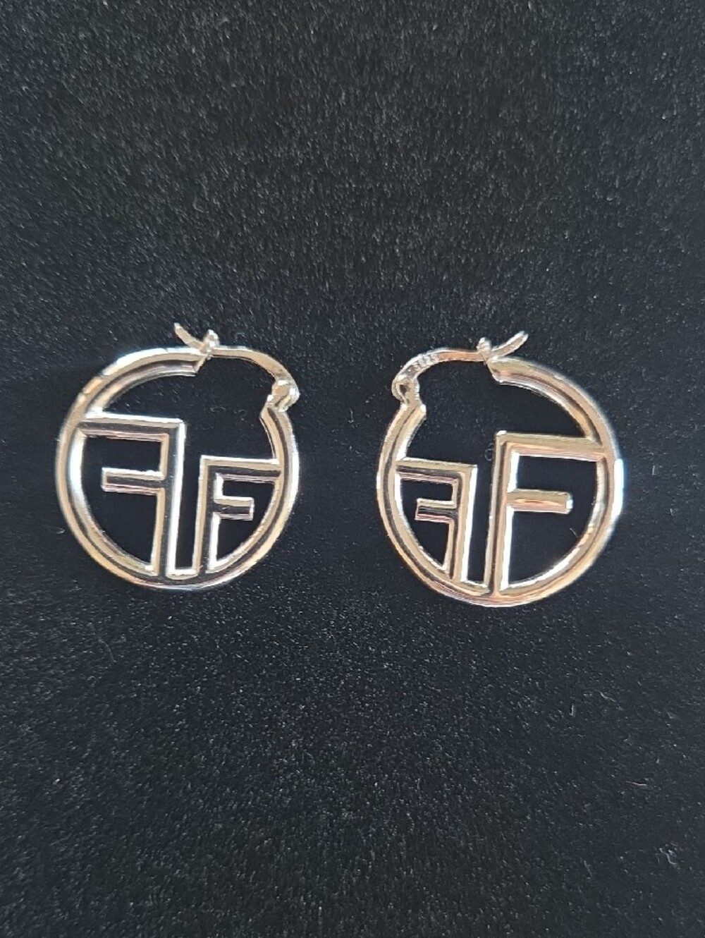 Hoop Earrings with Pave 'F' Monogram - Picture 3 of 6